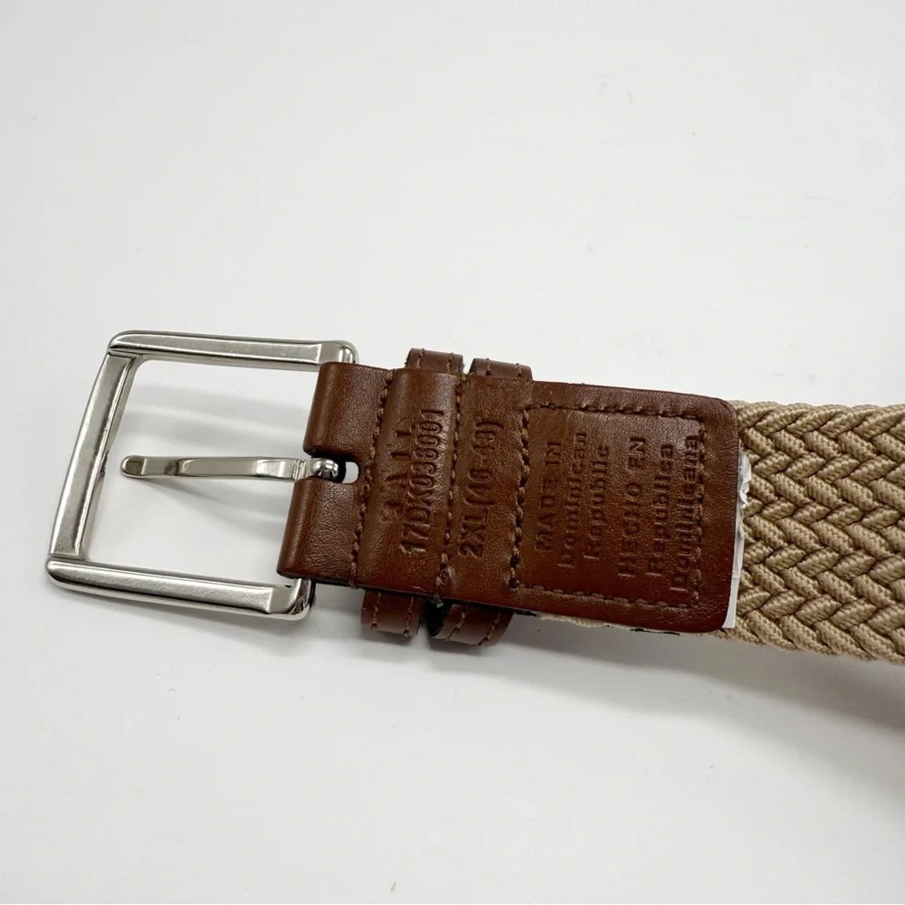 Dockers Khaki Tan and Brown Leather Elastic Woven Belt 2XL 46/48